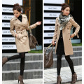 Femmes style coréen Slimming Long Double Breasted Lapel Overcoat Trench Coat